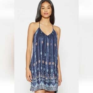 Joie Erity Silk Shift Dress Mini Sleeveless Blue Metallic Threads Womens Size S